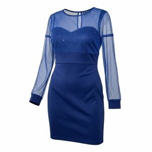 Navy Blue V-Neck Sequin Mesh Sleeve Dress | New w/ Tags | S M XL